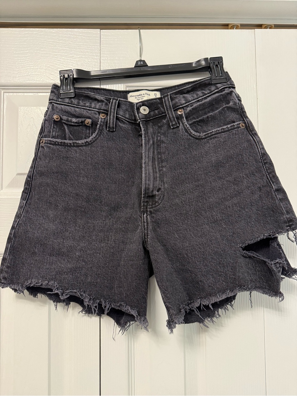 Abercrombie & Fitch Black High-Rise Distressed Denim Shorts